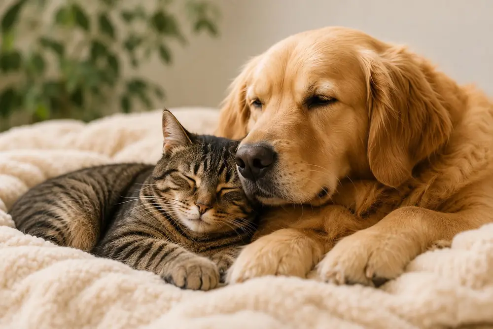 Cão e gato descansando juntos